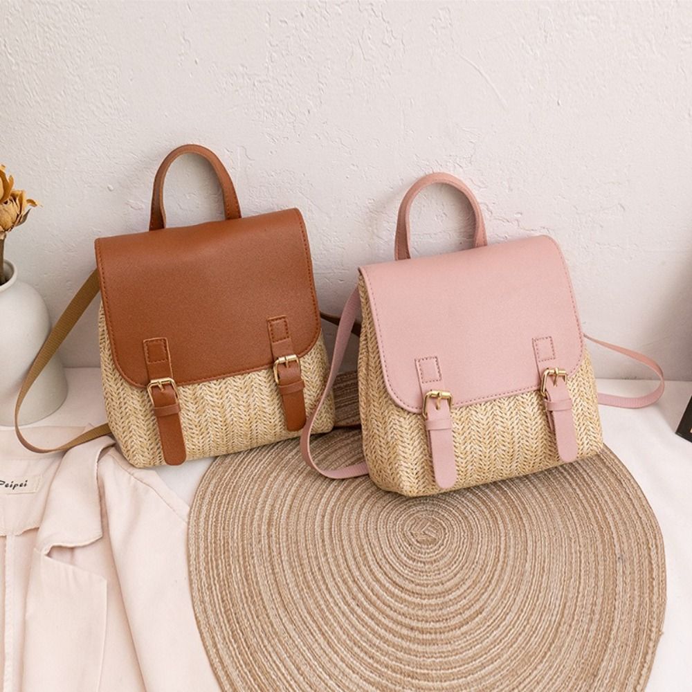 Fashion PU Leather Straw Backp - Leather Backpack Vintage review and price